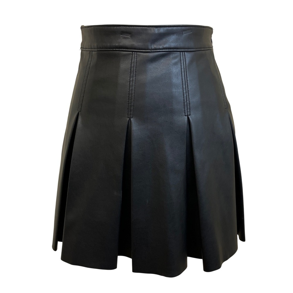 HOLLISTER‎ Black Faux Leather High Rise Pleated Mini Skirt XS Grunge Academia